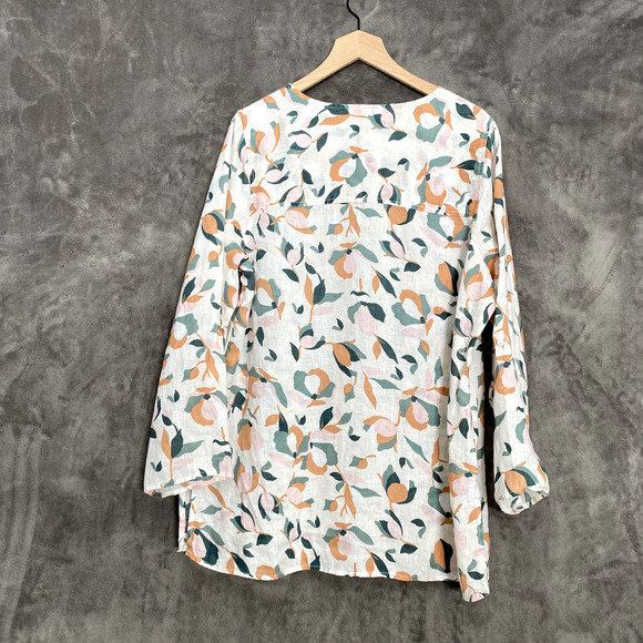 Rachel Zoe Womens Linen Button Up Top Size 1X Roll Tab Sleeves Artsy Office Boho - Picture 6 of 9